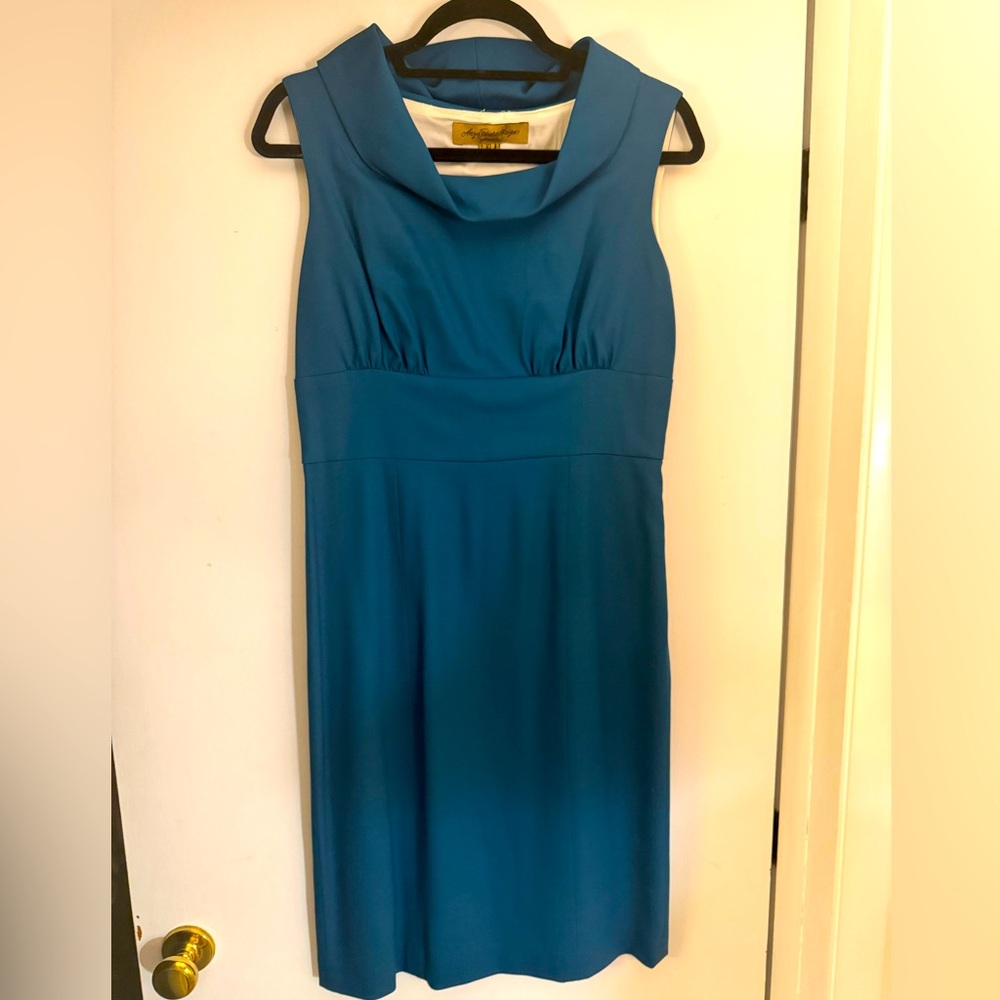 Anya Ponorovskaya Sheath Dress Blue cowl neck 
Luxury Classic